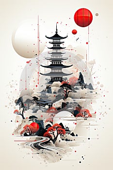 illustration on white background of Japanese art