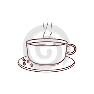 Illustration of a white cup with coffee on a white background.