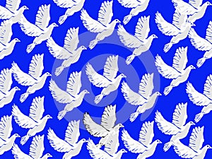 Illustration of a white dove pattern on a sky blue background