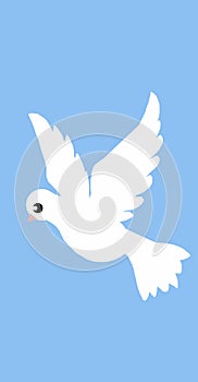 Illustration of a white dove on a sky blue background.