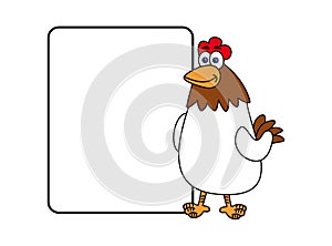 Illustration of a white farm hen with an advertisement on a white background - vector