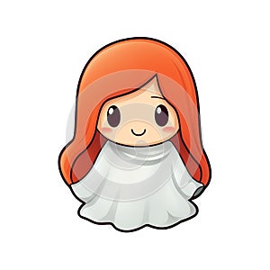 Illustration of a white Halloween girl in a ghost costume on a white background