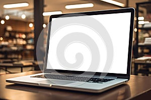 Illustration of a white laptop screen mockup on a desk