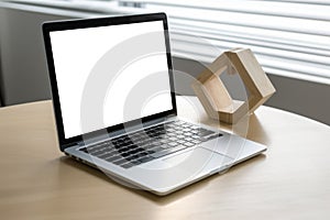 Illustration of a white monitor screen mockup on a desk