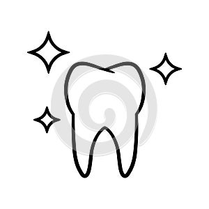 Illustration of white shiny tooth in linear style.