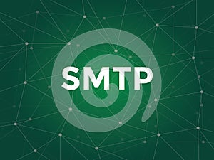 Illustration white text on green background for smtp - server mail transfer protocol is a TCP IP protocol used in