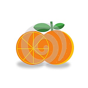 illustration of whole and halved orange fruit isolate in white