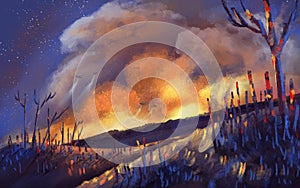 Illustration wildfire for global warming