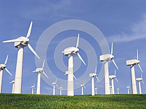 Illustration of a wind turbine in nature. 3d