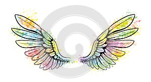 illustration of wings with colorful splashs of color