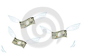 Illustration with wings flying on 10,000-yen bills