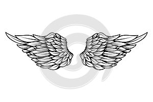 illustration of wings in tattoo style isolated on white background. Design element for logo, label, badge, sign.