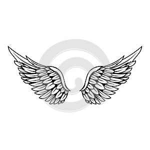 illustration of wings in tattoo style isolated on white background. Design element for logo, label, badge, sign.