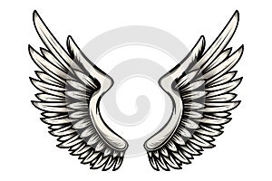 illustration of wings in tattoo style isolated on white background. Design element for logo, label, badge, sign.