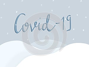 Illustration of winter scenery and text covid