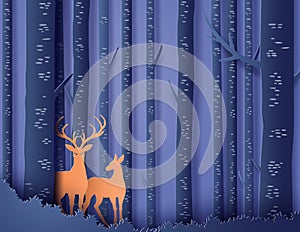 Deer in forest with full moon.