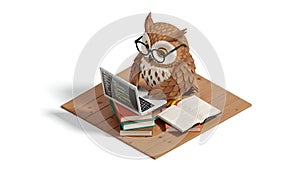 Owl Programmer Coding on Laptop, Education Concept