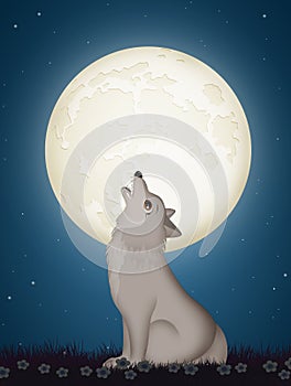 Illustration of wolf howls in moonlight