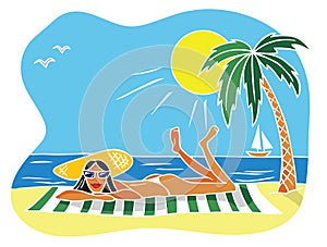 Illustration woman on beach