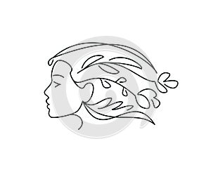 Illustration of woman with beautiful hair in form of flowers and plants. Beauty salon vector