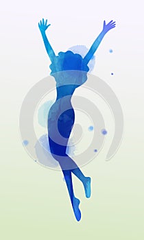 Illustration of woman beauty salon silhouette plus abstract watercolor.  Fashion logo. Digital art painting