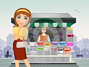 illustration of woman buys the newspaper at the newsstand photo
