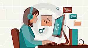 Female Programmer Working on Computer
