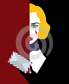 Illustration of a woman crying with a letter in her hand, looking very depressed