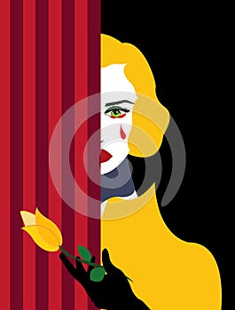 Illustration of a woman crying with a yellow rose in her hand