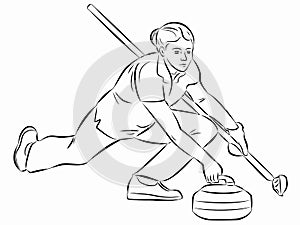 Illustration of a woman curling player , vector drawing