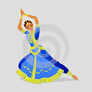 Illustration of a woman dancing Indian dance in the style of Bharatanatyam