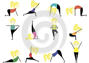 Illustration of woman doing stretches and exercises
