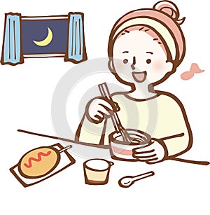Illustration of a woman eating her evening meal