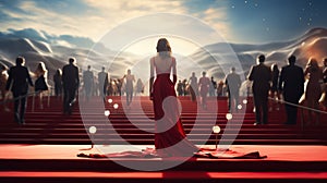 An Illustration of a Woman Gracefully Treading the Red Carpet. Generative AI