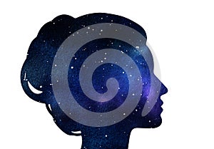 Illustration of woman head silhouette with space watercolor