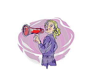 Illustration of a woman with a loudspeaker