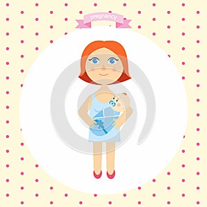 Illustration of a woman with a newborn cartoon. series pregnancy