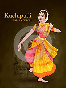 woman performing Kuchipudi dance traditional folk dance of Andhra Pradesh, India photo