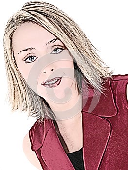 Illustration of Woman in Red Sleeveless Business Suit