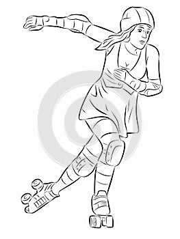 illustration woman on roller skates, vector drawing