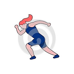 Illustration of woman running flat style character. good for body fitness and endurance. Design vector