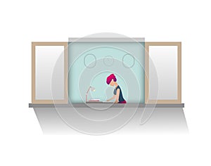 illustration of woman are stydying behind windows