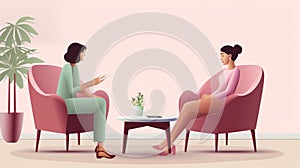 Illustration a Woman talking to therapist. AI Generated