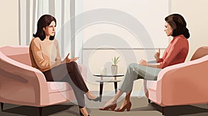 Illustration a Woman talking to therapist. AI Generated