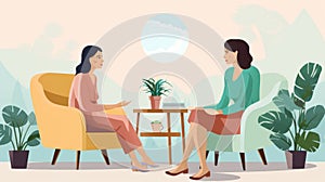 Illustration a Woman talking to therapist. AI Generated