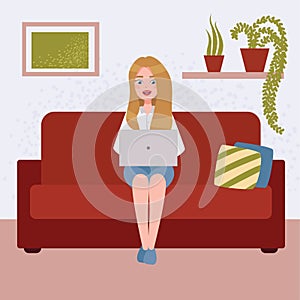 Illustration of a woman using laptop