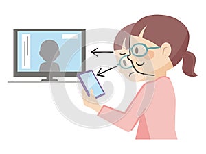 Illustration of a woman who is out of focus with presbyopia photo