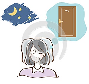 Illustration of a woman who wants to urinate at night photo