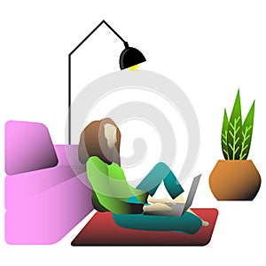 Illustration of woman work from home.