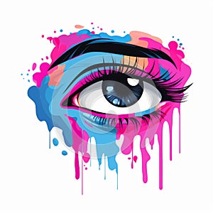 an illustration of a womans eye with paint splatters